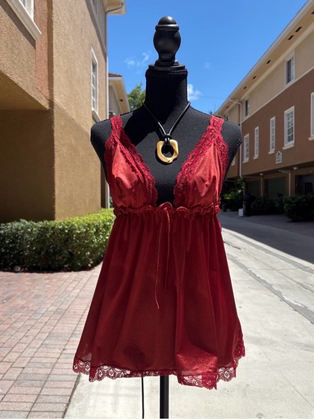 True Vintage Burgundy Red Lace Babydoll Top Size M